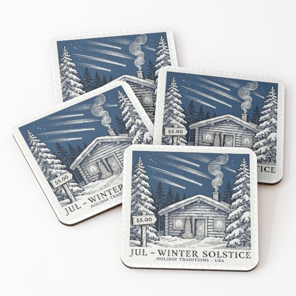 Item preview, Scandinavian Christmas Cabin – Vintage Woodcut Stamp, Nordic Winter Solstice Art designed and sold by Attire mukashaf.