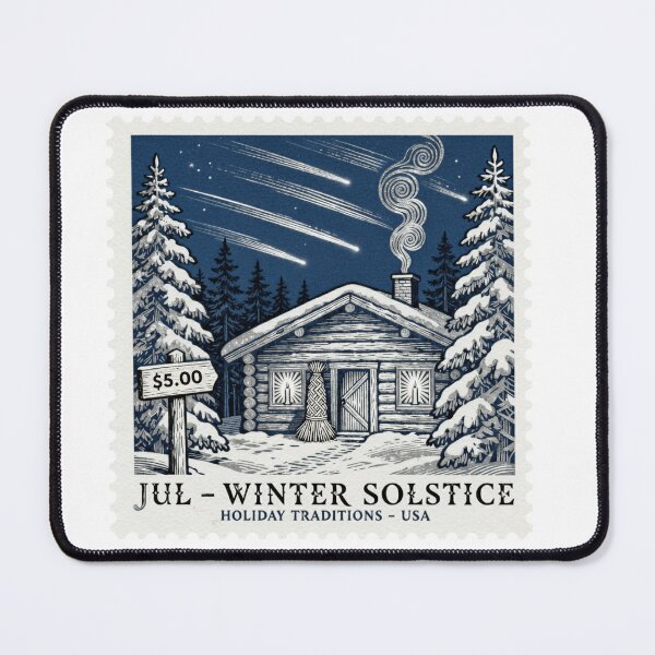 Item preview, Scandinavian Christmas Cabin – Vintage Woodcut Stamp, Nordic Winter Solstice Art designed and sold by Attire mukashaf.