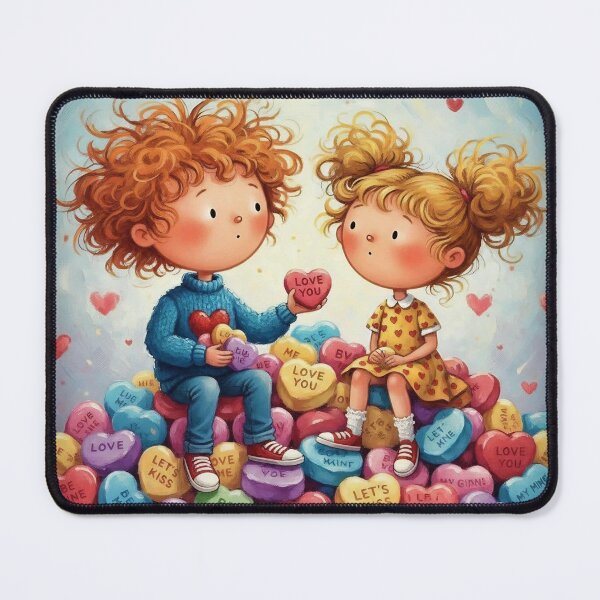 Item preview, Cute Valentine Kids Sitting on Candy Hearts – Sweet Love Illustration designed and sold by Pixel Pout.