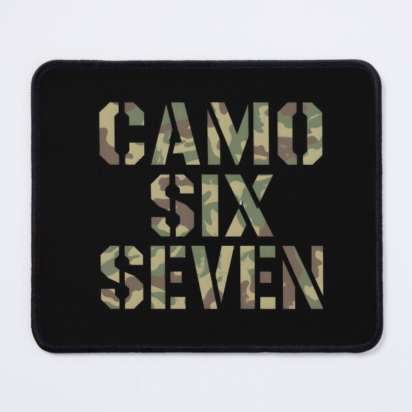 Item preview, Camo Six Seven – bold text design with camouflage fill in wide block lettering designed and sold by SaritaVerseArt.