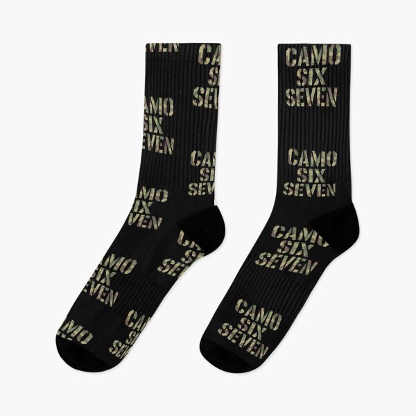 Item preview, Camo Six Seven – bold text design with camouflage fill in wide block lettering designed and sold by SaritaVerseArt.