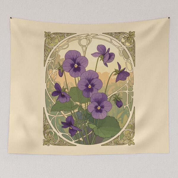 Item preview, Viola Flowers February Birthday Art Nouveau Style designed and sold by taiche.