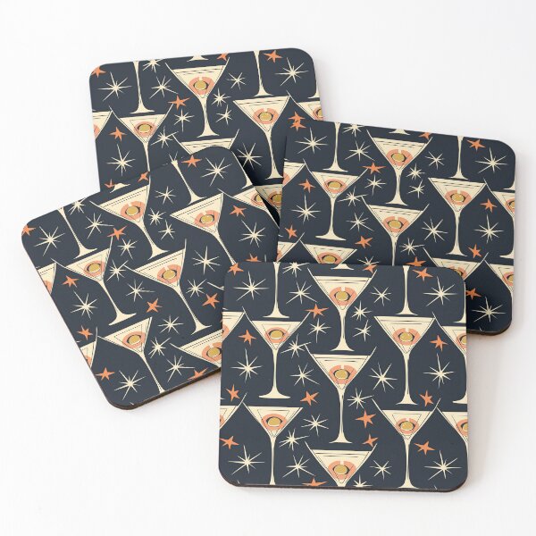 Item preview, Martini Glasses and Atomic Bursts in Navy & Peach – Starburst & Stir designed and sold by The Print Parlor.