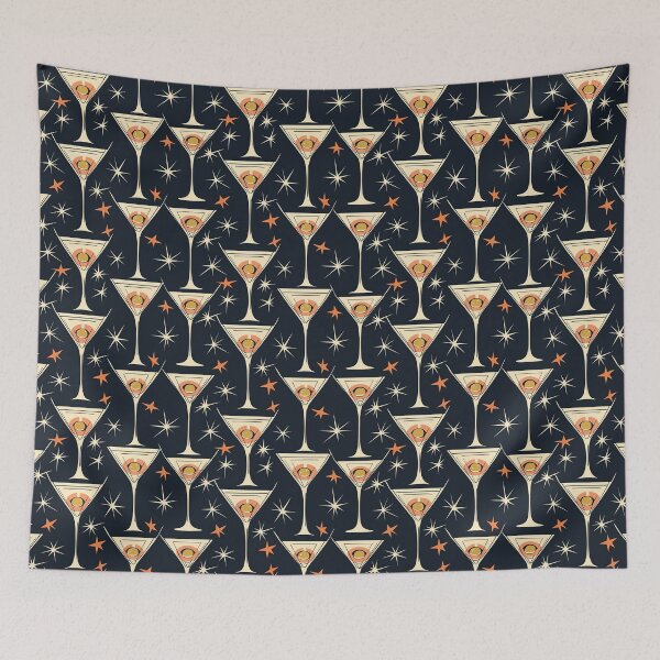 Item preview, Martini Glasses and Atomic Bursts in Navy & Peach – Starburst & Stir designed and sold by The Print Parlor.