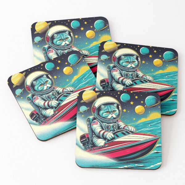 Item preview, cute cat speedboat riding at space designed and sold by Dogandesighn.