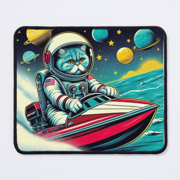 Item preview, cute cat speedboat riding at space designed and sold by Dogandesighn.