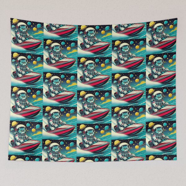 Item preview, cute cat speedboat riding at space designed and sold by Dogandesighn.