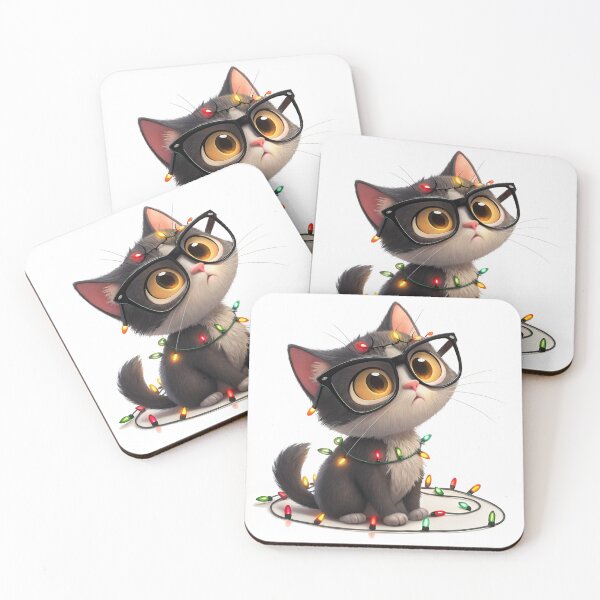 Item preview, Snowcat Tangled in Lights – Cute Christmas Cat by Vivo Studio designed and sold by VivoStudio.