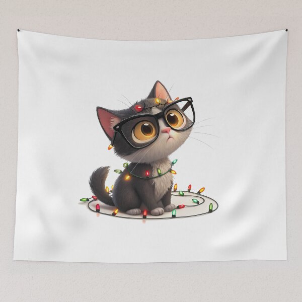 Item preview, Snowcat Tangled in Lights – Cute Christmas Cat by Vivo Studio designed and sold by VivoStudio.
