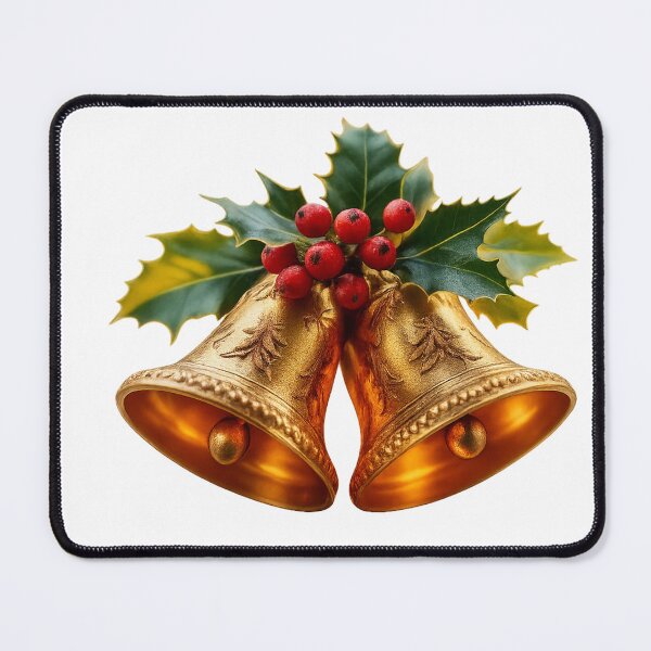 Item preview, Elegant Gold Christmas Bells with Red Ribbon designed and sold by FraktalMoods.