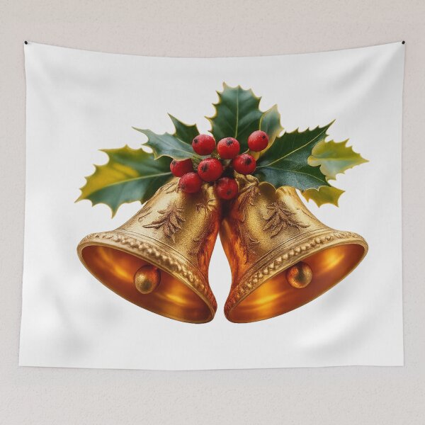 Item preview, Elegant Gold Christmas Bells with Red Ribbon designed and sold by FraktalMoods.