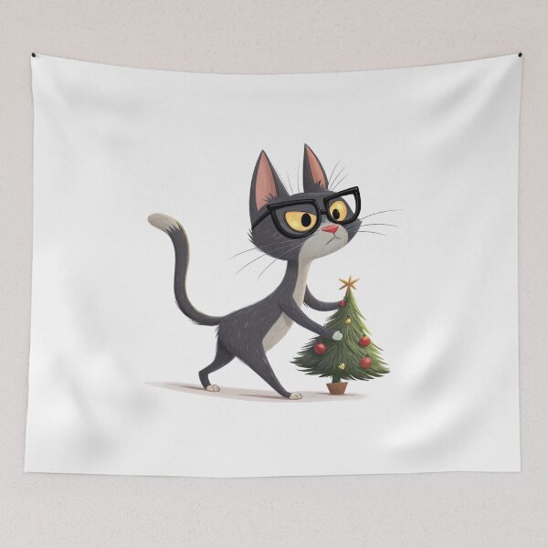 Item preview, Grumpy Christmas Cat with Tree – Funny Holiday Art by Vivo Studio designed and sold by VivoStudio.