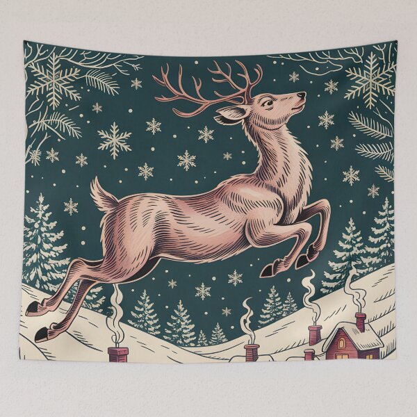 Item preview, Vintage Flying Reindeer designed and sold by JessArty ⭐⭐⭐⭐⭐.