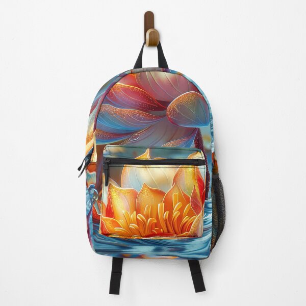 Item preview, Lotus Floral Art Beige and Orange Blossoms on Blue Lake designed and sold by MargaretWiktor.