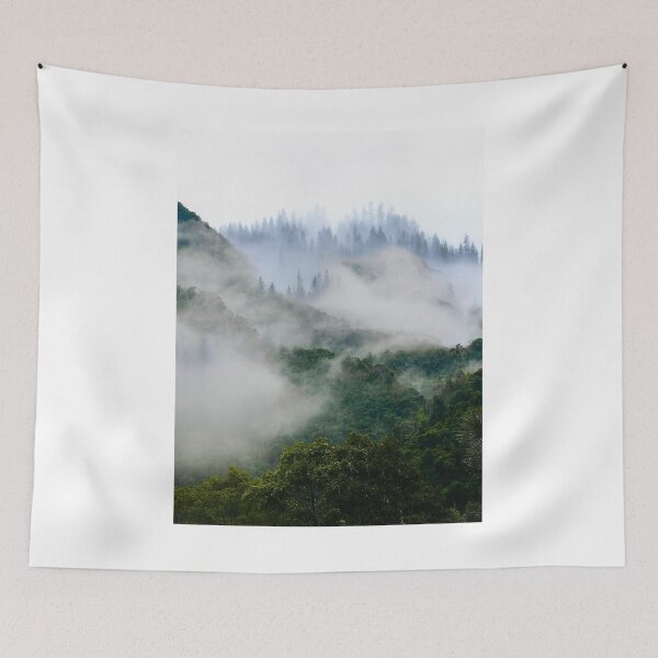 Artikelvorschau, Baumkronen im Wald in Wolken und Nebel (Fotodruck) entworfen und verkauft von Mother-Nature65.