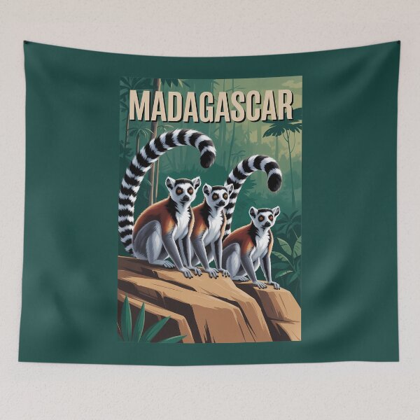 Item preview, Madagascar Lemurs Illustration Travel Art Vintage designed and sold by KrisSidDesigns.
