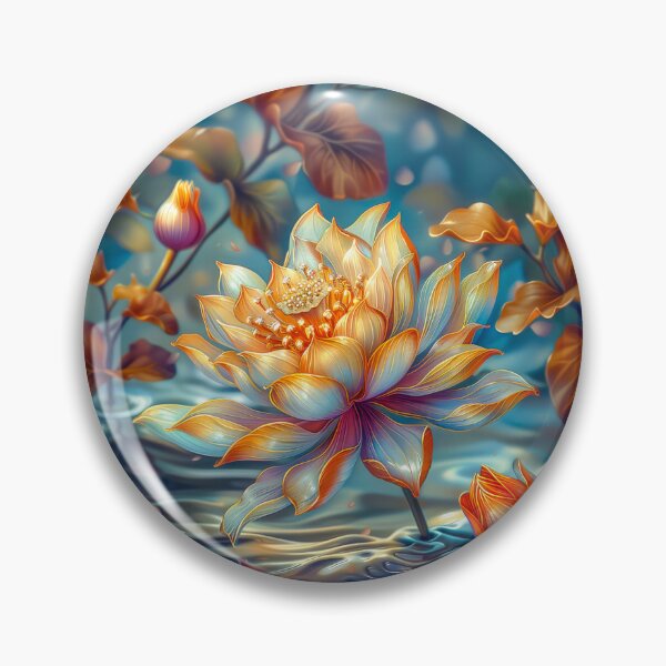 Item preview, Lotus Floral Art Beige and Orange Blossoms on Blue Lake designed and sold by MargaretWiktor.