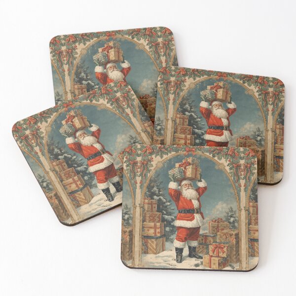 Item preview, Vintage Illustration of Santa Claus with Gift - merry Christmas holiday celebration designed and sold by RSDigitalPrintDesign.