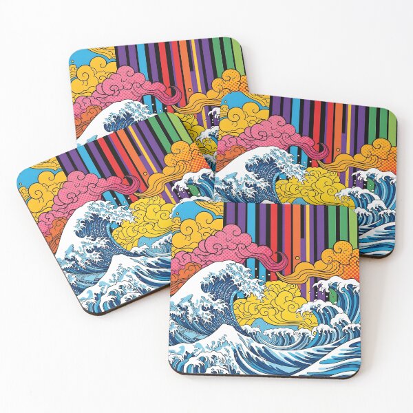 Item preview, Pop Art Great Wave Ukiyo-e Style | Vibrant Rainbow Striped Ocean Art | Neo-Japanese Comic Book Design designed and sold by Badis  Mardessi.