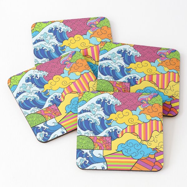 Item preview, Abstract Japanese Pop Art Waves Collage | Ukiyo-e Style Ocean & Colorful Stripes | Maximalist Aesthetic Design designed and sold by Badis  Mardessi.