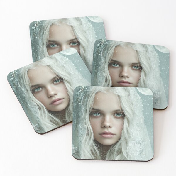 Item preview, Moonlit Snow Maiden – Ethereal White-Haired Portrait in Winter Light - AI Art designed and sold by Couture Legends.