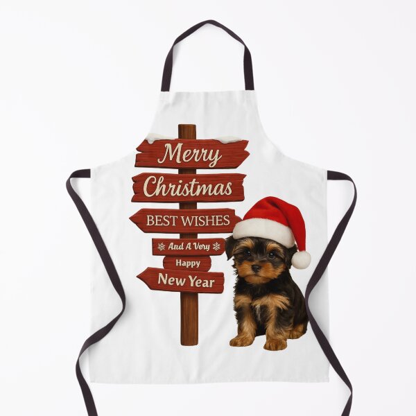 Aperçu de l'œuvre Adorable Yorkshire de Noël – Panneau Joyeux Noël créée et vendue par GivingJoy.