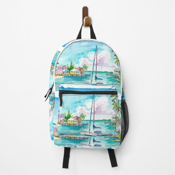 Item preview, Bahamas Harbour Scene with Sailboat and Pastel Houses designed and sold by artshop77.