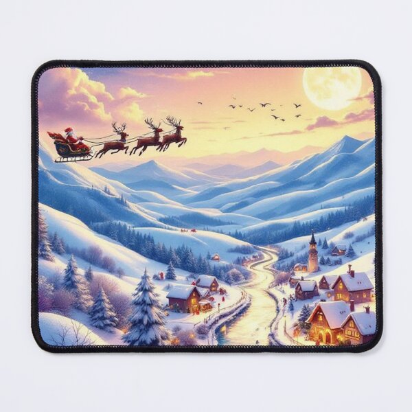 Item preview, Magical Christmas Night – Santa Over Snowy Village designed and sold by FraktalMoods.