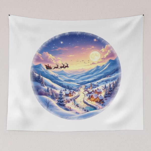 Item preview, Magical Christmas Night – Santa Over Snowy Village designed and sold by FraktalMoods.