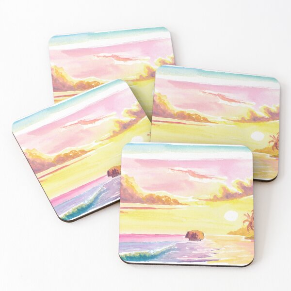 Item preview, Romantic Watercolor Sunset Bathsheba Beach Barbados Art designed and sold by artshop77.