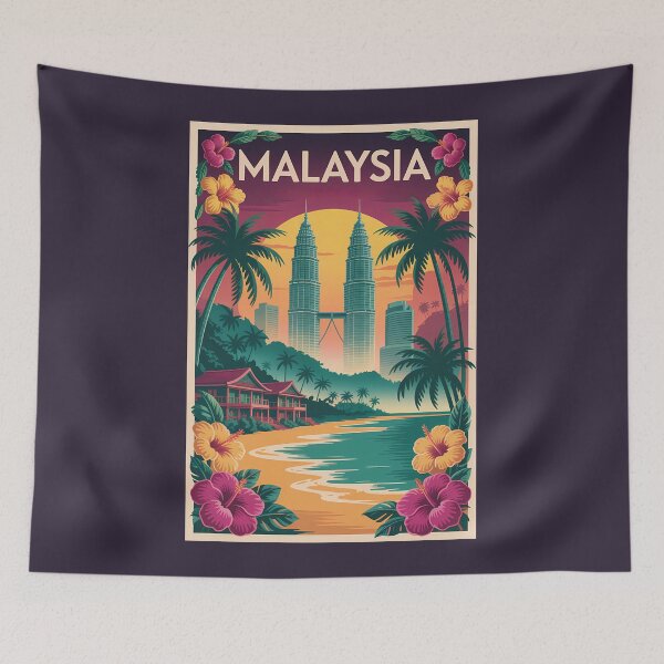 Item preview, Malaysia Landscape Illustration Travel Art Vintage designed and sold by KrisSidDesigns.