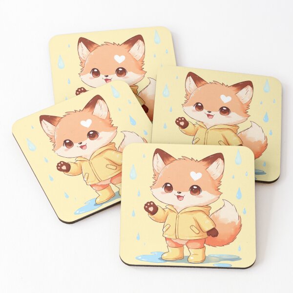 Item preview, Kira in the Rain – Cute Fox with Yellow Raincoat designed and sold by Cute-Companions.