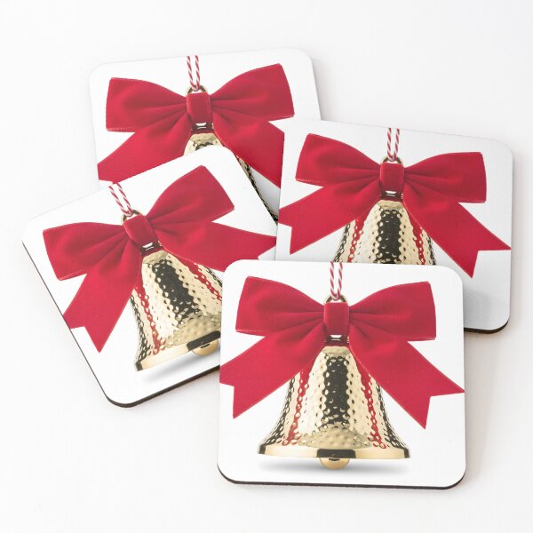 Item preview, Shiny gold hammered Christmas bell decorated with a velvet red bow designed and sold by homydesign.