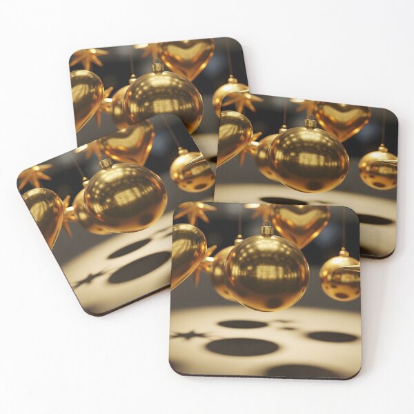 Item preview, Close-up of Floating Gold Christmas Ornaments Casting Shadows designed and sold by homydesign.