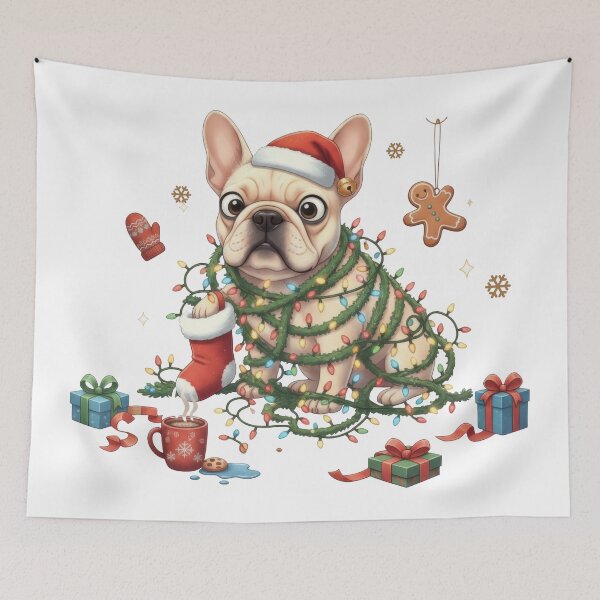 Item preview, Tangled Lights Frenchie In Stocking designed and sold by zoughlal.