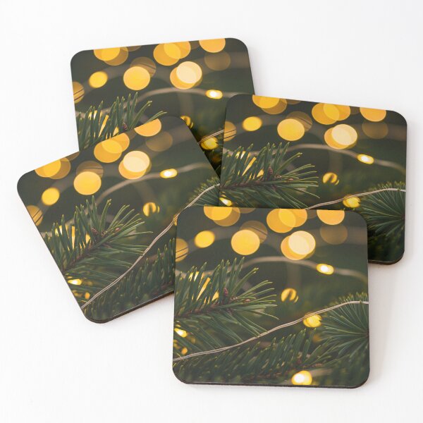 Item preview, Close-up of Pine Needles with Golden String Lights designed and sold by homydesign.