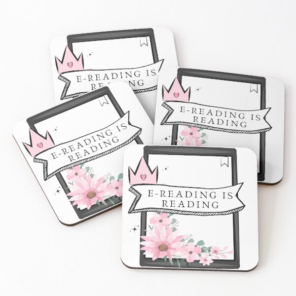 Item preview, E-READING IS READING | emtional suport kindle with pink flowers and crown designed and sold by Nyxander's Bookish Catalogue.