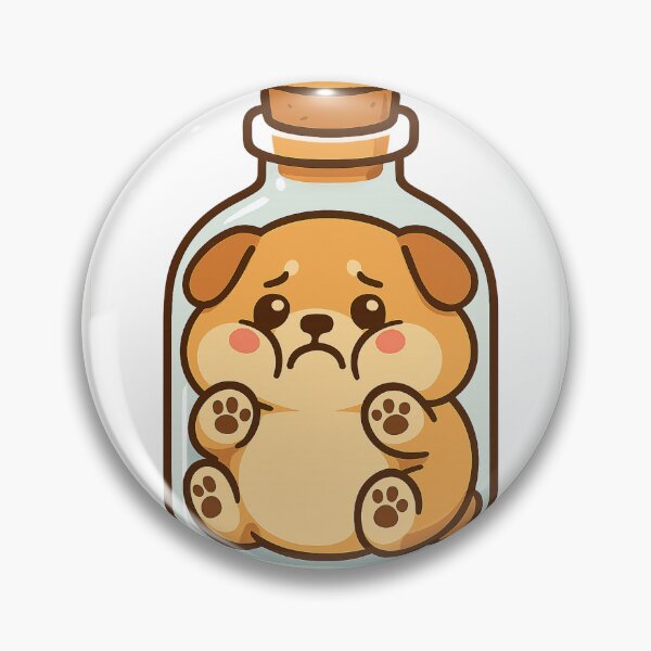 Artikelvorschau, Niedlicher, pummeliger Hund steckt in einer Flasche fest – Lustiger Kawaii-Welpen-Aufkleber entworfen und verkauft von GoldenDreamGallery.