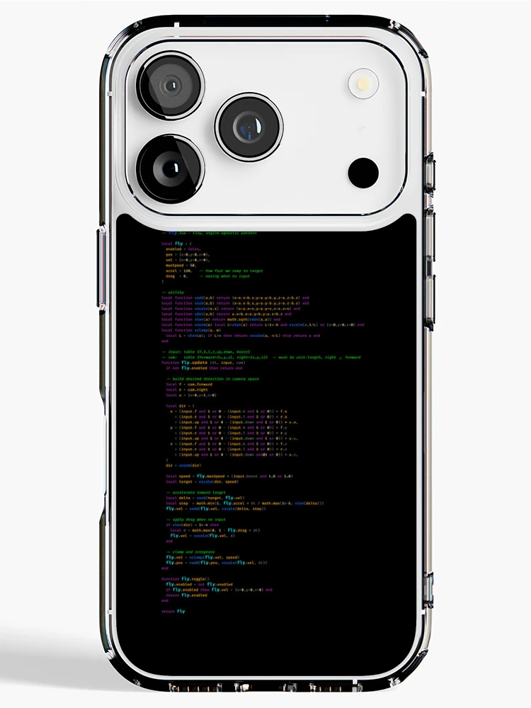 Thumbnail 1 of 5, iPhone Case, fly.lua - Minimalist Code Pattern T-Shirt | Abstract Programmer Design | Authentic Lua Script | Software Engineer Aesthetic designed and sold by S.S.S.