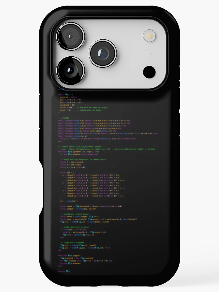 Thumbnail 1 of 4, iPhone Case, fly.lua - Minimalist Code Pattern T-Shirt | Abstract Programmer Design | Authentic Lua Script | Software Engineer Aesthetic designed and sold by S.S.S.