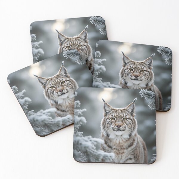 Item preview, European Lynx in a frozen winter forest portrait designed and sold by homydesign.