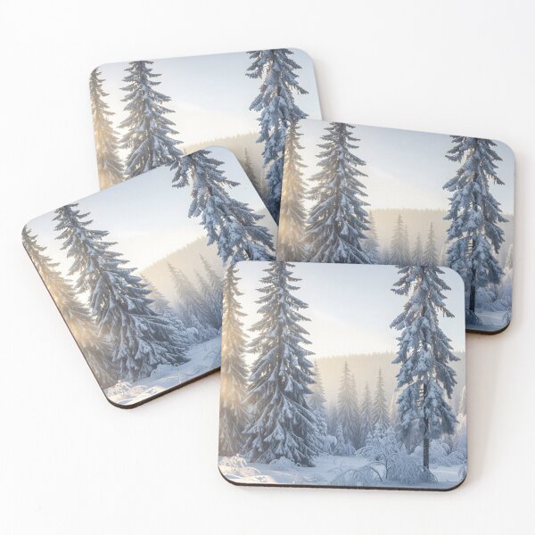 Item preview, Snow Covered Pine Trees in a Winter Forest at Sunrise designed and sold by homydesign.