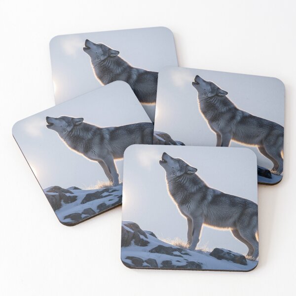 Item preview, A gray wolf howling on a snowy ridge at sunrise designed and sold by homydesign.
