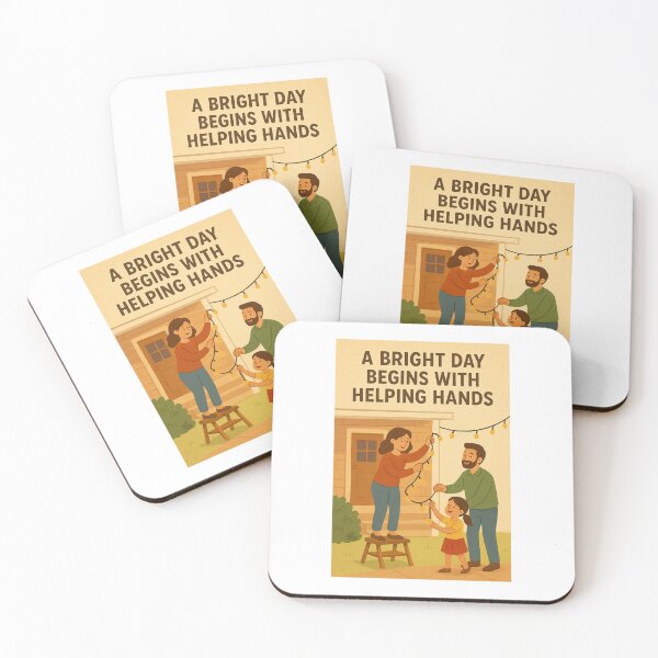 Item preview, A Bright Day Begins with Helping Hands — Heartwarming Neighborhood Kindness Illustration designed and sold by WhimsyByPaul.redbubble.com.