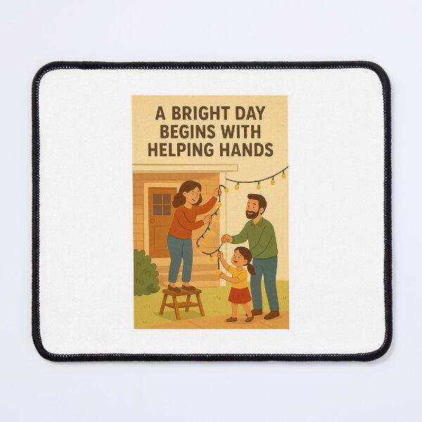 Item preview, A Bright Day Begins with Helping Hands — Heartwarming Neighborhood Kindness Illustration designed and sold by WhimsyByPaul.redbubble.com.