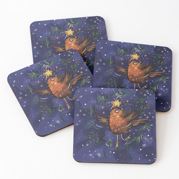 Item preview, Christmas Robin Coaster Set-Winter Wildlife Illustration (Set of 4) designed and sold by DianeDunning.