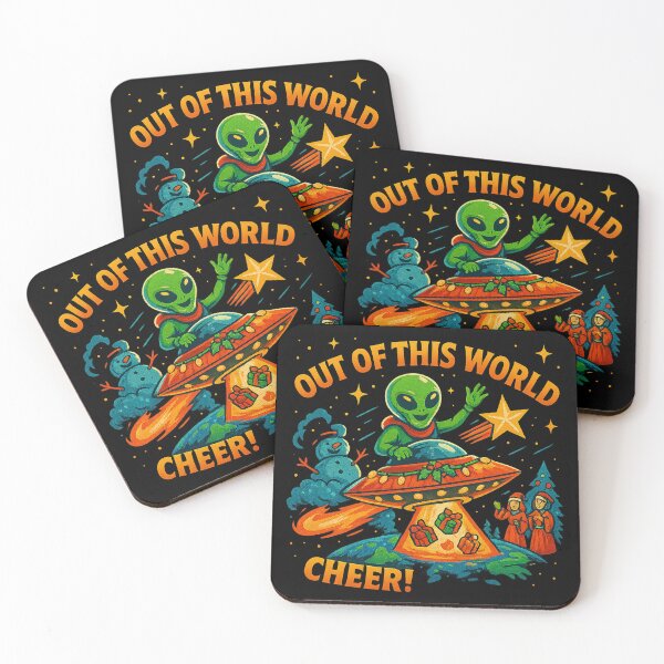 Item preview, Out of This World Cheer – Alien UFO Christmas Gift Drop Design designed and sold by AddictiveDesign.