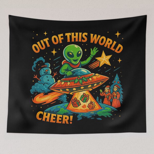 Item preview, Out of This World Cheer – Alien UFO Christmas Gift Drop Design designed and sold by AddictiveDesign.