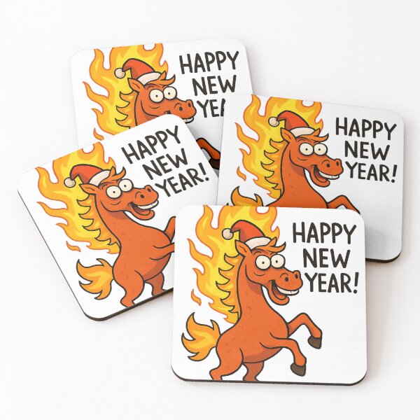 Item preview, Happy New Year! Funny Flaming Horse in Santa Hat designed and sold by Drevorezkin.