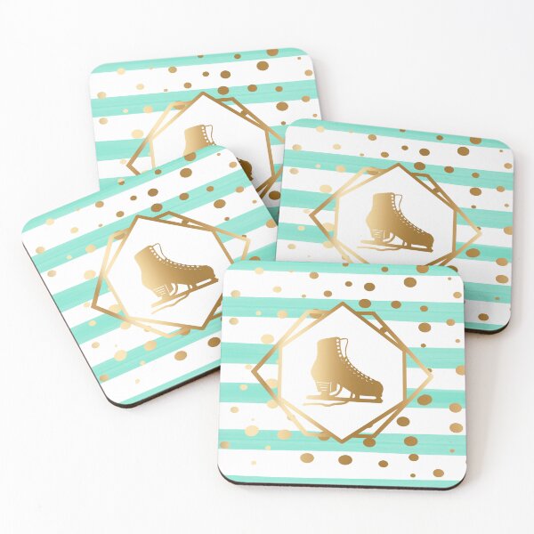 Item preview, Gold Figure Skate on Pastel Mint Stripes with Gold Dots designed and sold by Purposely Designed.